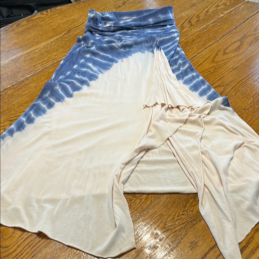 Others Follow tie dye blue and cream maxi skirt. Split in front. Size Large.